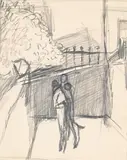 Figures in a yard by Keith Vaughan, Pencil, offered Mar 2024