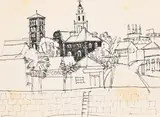 City scene (dublin?) by Keith Vaughan, Pen and ink, sold Mar 2024