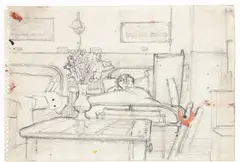 Study for 'the patient opposite' by Claude Rogers, 1952, Pencil, sold Mar 2024