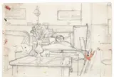 Study for 'the patient opposite' by Claude Rogers, 1952, Pencil, sold Mar 2024
