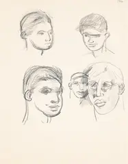 Head studies by Keith Vaughan, 1953, Pencil, offered Mar 2024