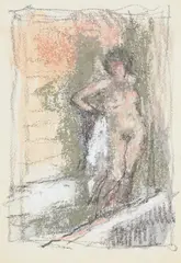 Standing nude with towel by Bernard Dunstan, Pastel, sold Mar 2024