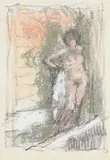 Standing nude with towel by Bernard Dunstan, Pastel, sold Mar 2024
