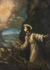 Saint francis receiving the stigmata by Domenico Tintoretto, Oil on canvas, sold Feb 2024