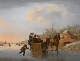 Figures on a frozen canal by Andries Vermeulen, Oil on canvas, sold Feb 2024