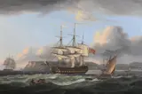 Bellerophon off torbay with the emperor napoleon capitive by Thomas Luny, Oil on canvas, sold Feb 2024