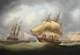 A fifth rate frigate by Thomas Buttersworth Junior, Oil on canvas, sold Feb 2024