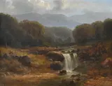 Waterfall on the upper reaches of the clyde by Edmund Marriner Gill, Oil on board, offered Feb 2024