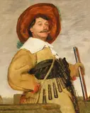 Self-portrait as a dutch musketeer by George Adolphus Storey, Oil on panel, offered Feb 2024