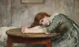 A woman thinking by William A. Breakspeare, Oil on panel, sold Feb 2024