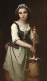 Young woman with butter churn by Pierre François Bouchard, Oil on canvas, sold Feb 2024