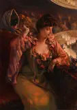 At the theatre by Manuel Cusí i Ferret, Oil on canvas, sold Feb 2024