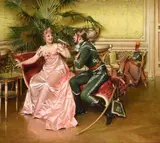 An officer and a lady by Charles Joseph Frederic Soulacroix, Oil on canvas, sold Feb 2024