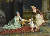 Baby's first steps by Giacomo Mantegazza, Oil on canvas, sold Feb 2024