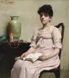 A lady reading by Fanny Caile, Oil on canvas, sold Feb 2024