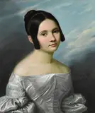 Portrait of a girl in white by Frans Xavier Mandl, Oil on canvas, sold Feb 2024