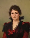 Portrait of a lady in a red dress by Herman Knackfuss, Oil on canvas, sold Feb 2024