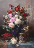 Still life of flowers and silver vessels by Jean-Baptiste Robie, Oil on panel, sold Feb 2024