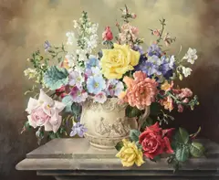 Still life with roses by Harold Clayton, Oil on canvas, sold Feb 2024