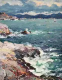La méditerranée par temps de mistral by Jean-Baptiste Olive, Oil on board, sold Feb 2024