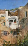 Washing day by Rafael Montealegra, Oil on panel, sold Feb 2024