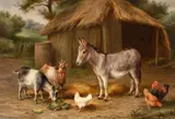 A donkey with goats and chickens by Edgar Hunt, Oil on canvas, sold Feb 2024