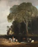 Landscape with cattle and figures by Richard Barrett Davis, Oil on canvas, sold Feb 2024
