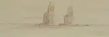 The colossi of memnon by Edward Lear, Pen, coloured ink and coloured wash, sold Feb 2024