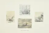 Five landscapes of boats and countryside by Lionel Bicknell Constable, Charcoal and pencil on paper, offered Feb 2024