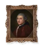 Portrait of david garrick by Benjamin van de Gucht, Oil on canvas, feigned oval, sold Jan 2024