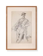 Canadian soldiers, travelling between the Somme, Lens & Liévin by Augustus John, Ink, sold Jan 2024