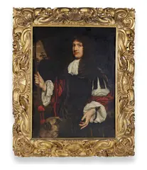 Portrait of a gentleman with a dog by Nicolaes Maes, Oil on canvas, sold Jan 2024