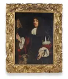 Portrait of a gentleman with a dog by Nicolaes Maes, Oil on canvas, sold Jan 2024