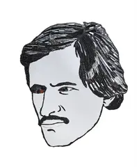 A glass and glitter portrait panel of a gentleman by Andrew Logan, 1990, oil, offered Jan 2024