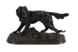 Hunting dog with hiding rabbit by Jules Moigniez, sculpture, sold Jan 2024