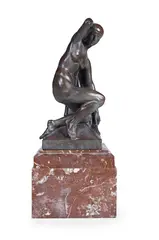 An art deco bronzed terracotta figure of a bathing female nude by François Popineau, sculpture, sold Jan 2024
