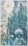 The Travellers by Edward Bawden, Pen and ink and watercolour on paper, offered Dec 2023
