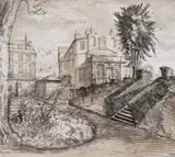 Garden view by John Aldridge, pencil, sold Dec 2023