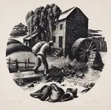 Grist Mill by Clare Leighton, Wood engraving, circa, sold Dec 2023