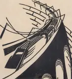 Train by Lill Tschudi, linocut, offered Dec 2023