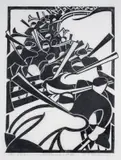 Ski Weekend by Lill Tschudi, Linocut, offered Dec 2023