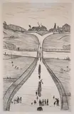 Village on a Hill by L. S. Lowry, Lithograph, sold Dec 2023