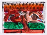 DH in Hollywood by Howard Hodgkin, Etching printed in colours embellished with watercolour and red and blue oil pastel, offered Dec 2023