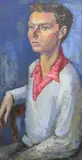 Portrait of a seated youth, Atkinson Gallery label verso, unsigned, 91 x 50cm by Emmanuel Levy, oil on board, sold May 2024