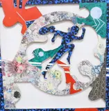Contemporary mixed media and collage relief panel by Jan Manker, mixed media and collage, sold May 2024
