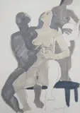 Embracing nudes by Sydney Horne Shepherd, ink and watercolour, sold May 2024