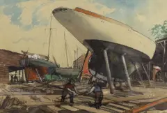 The Boatyard by William Dring, watercolour, sold May 2024