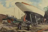 The Boatyard by William Dring, watercolour, sold May 2024