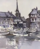 Reflections at the harbours edge by David J. Weston, watercolour, offered May 2024