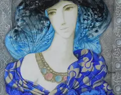 Blue woman by Gabriel Bonmati, oil on canvas, sold Apr 2024